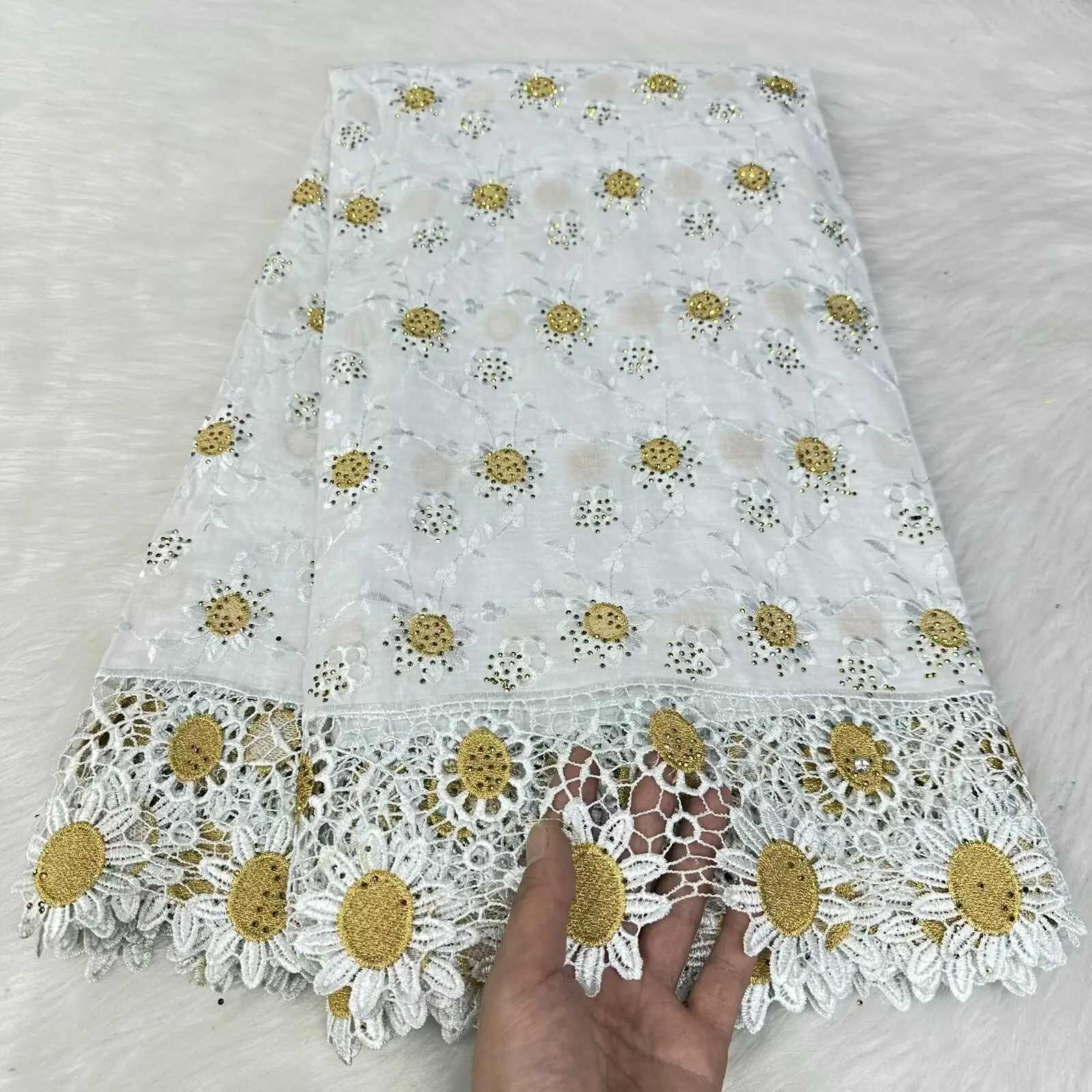 High Quality White Swiss Cotton Lace Fabric 5yards 100% Cotton African Embroiered Lace for Party Dress Wedding Dress YC507-1