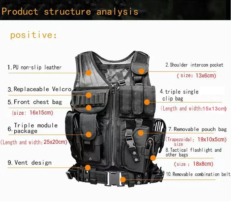 Regulowana kamizelka taktyczna Molle Wojskowa kamizelka kuloodporna Bezpieczeństwo Polowanie Armia Outdoor CS Gra Airsoft Kurtka treningowa