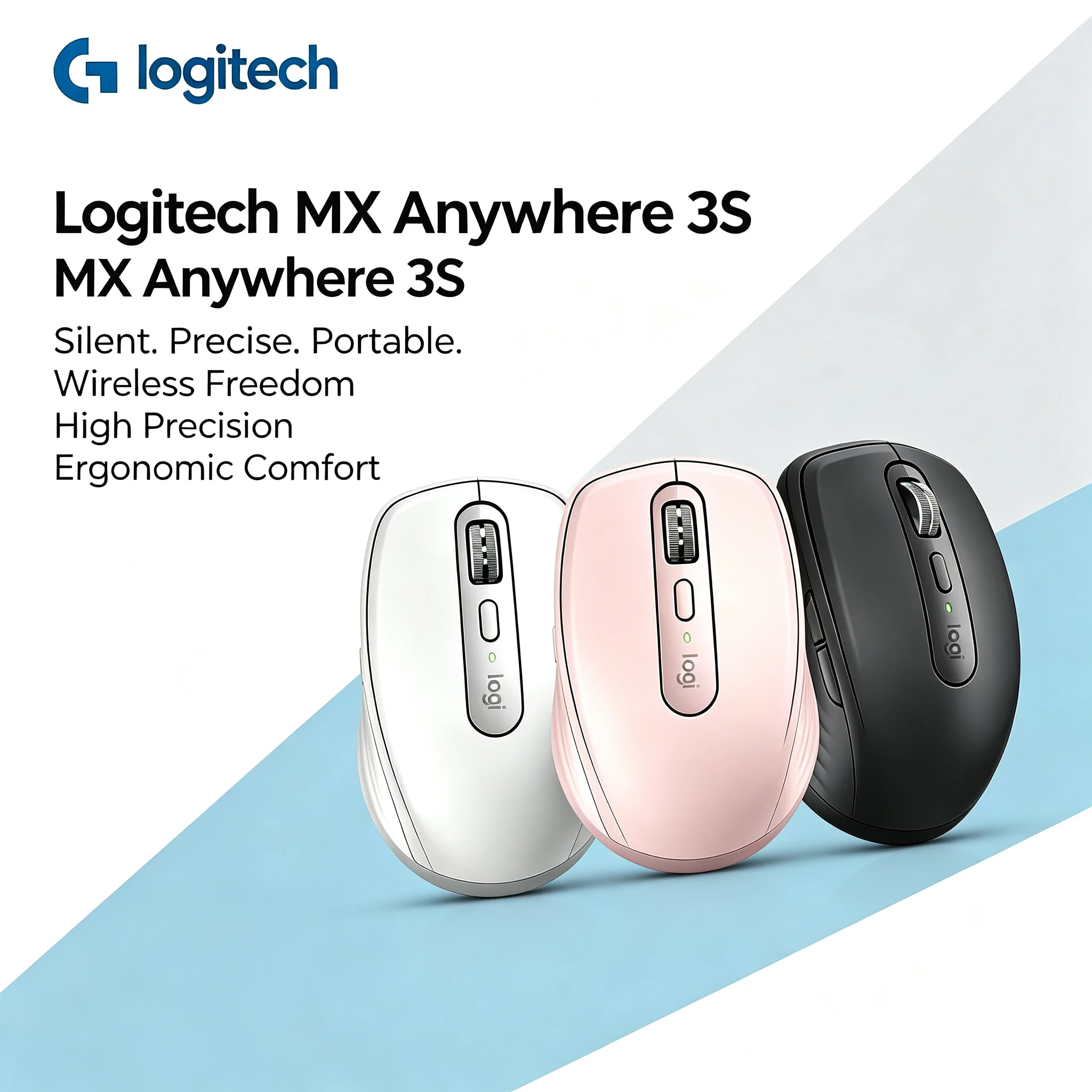 Logitech MX Anywhere 3S Wireless Mouse, High Precision Tracking, Quiet Click for PC Mac iPad Notebook