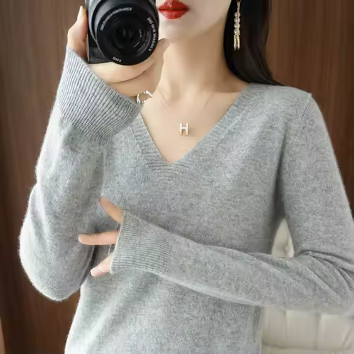 New Cashmere Women's V-neck Pullover Lace Neck Hollow Out Design Casual Knitted Long Sleeve Women's Sweater Autumn And Winter - Image 12