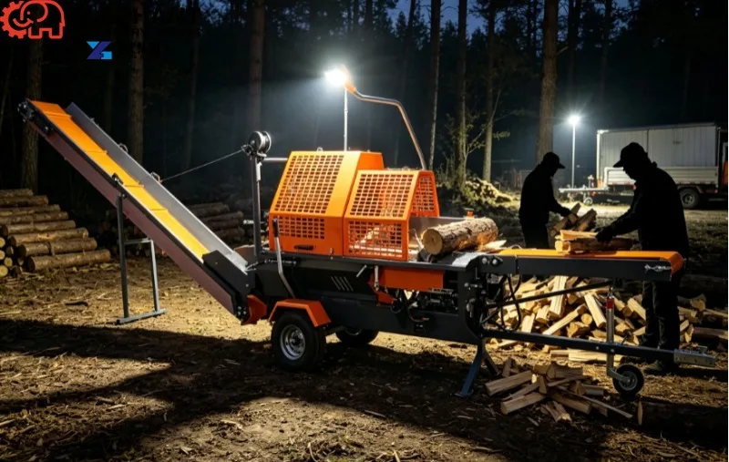 Heavy‑Built 45T Hydraulic Firewood Processor PTO Driven Log Splitter With Lifting Device For Farm Wood Yard