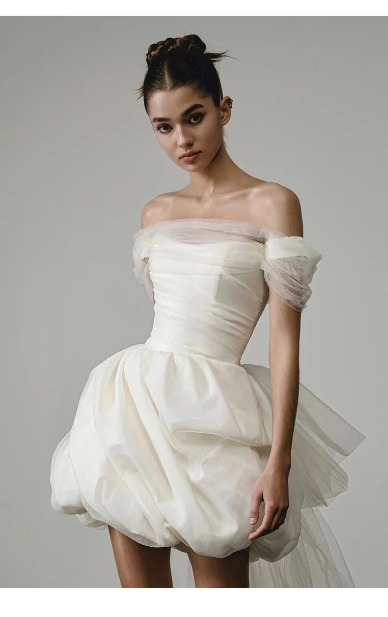 A8168 패션 걸스 화이트 댄스 파티 드레스 여성 의류 달콤한 메모리 민소매 공주 Strapless Tulle 새틴 웨딩 파티 드레스