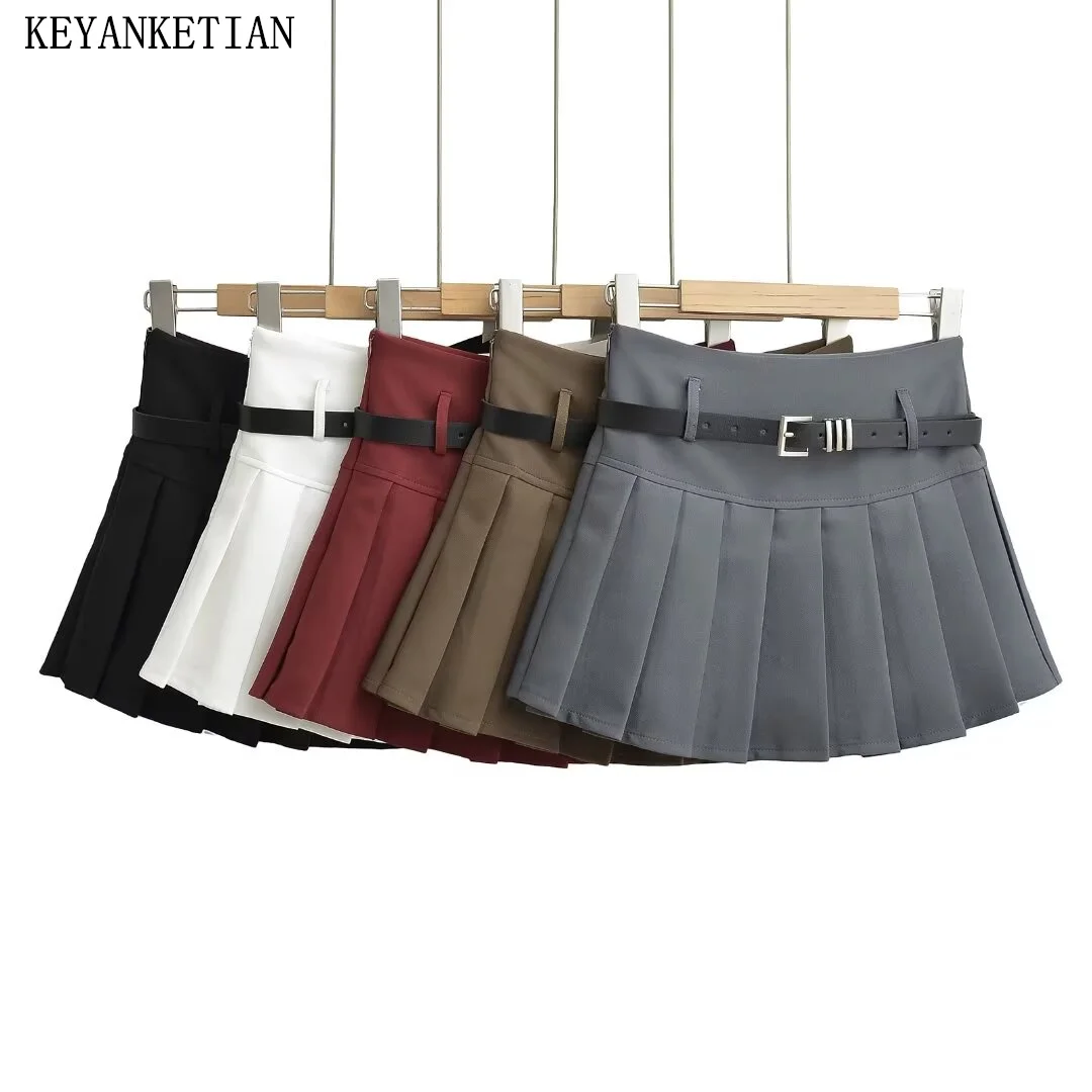 

KEYANKETIAN 2024 Summer New Launch With Belt Decoration High-waisted Pleated Skirt Women's Slim A-Line Mini Skirt Y2K Skort