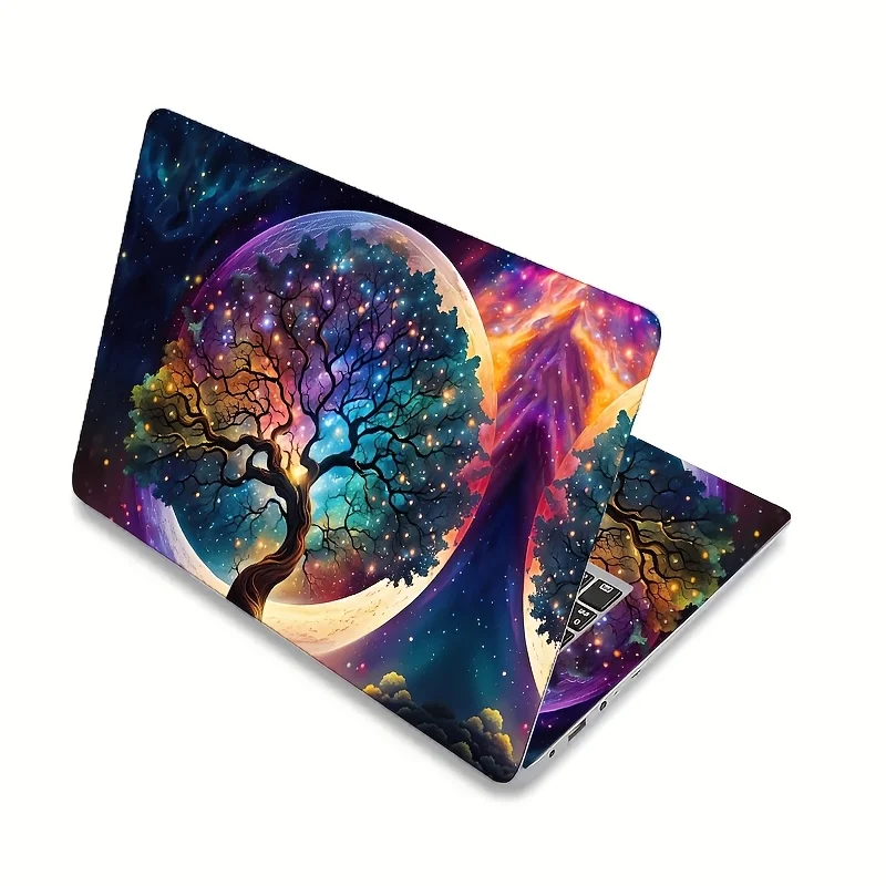 2-Piece Cosmic Tree and Star-Moon Laptop Sticker - High Quality Protective Film, Suitable for All Notebooks, DIY