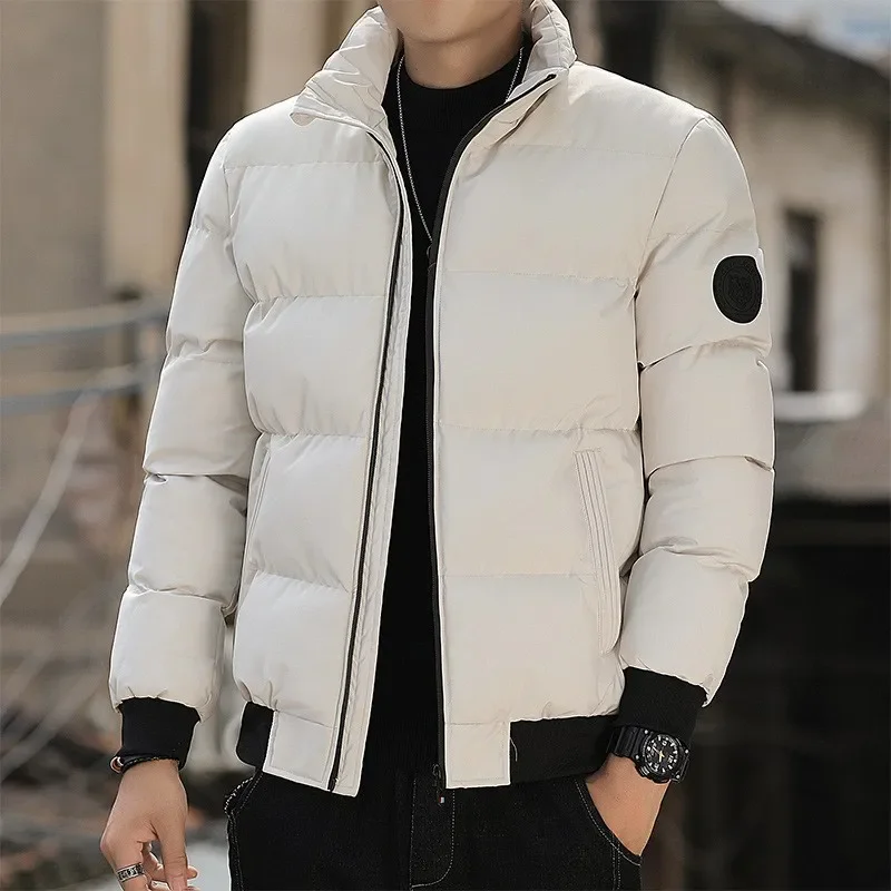 Winter cotton jacket men's casual Korean version solid color fashionable cotton jacket stand up collar short style handsome