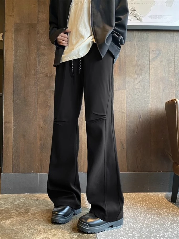 

Bla Pleated Men's Casual Pants Drapey High Street Vibe Micro Flared Trendy Brand Cool Looking Straight Leg Length Pants