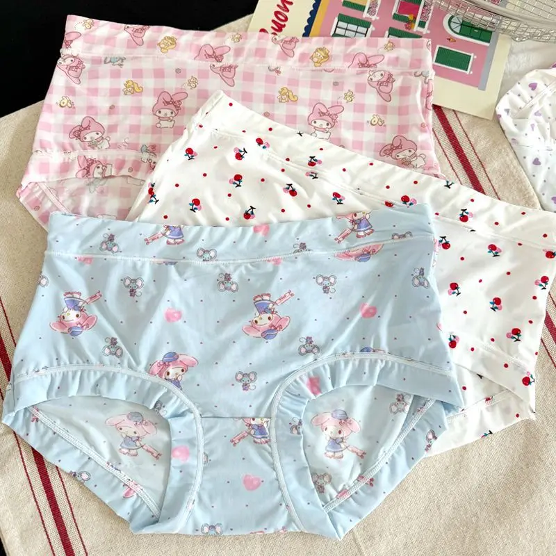 

Sanrio Melody Pochacco женские трусики из ледяного шелка с героями мультфильмов, модное сексуальное треугольное нижнее белье со средней талией для девочек, подарки для подруги