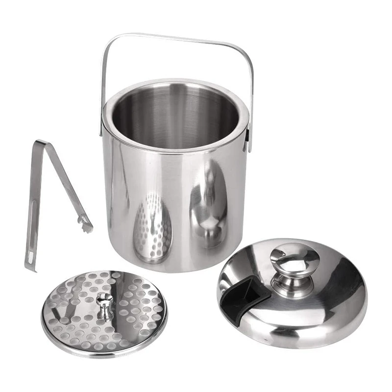 

Stainless Steel Ice Square Container Double Walled 1.3L Ice Bucket Container with Tongs Lid