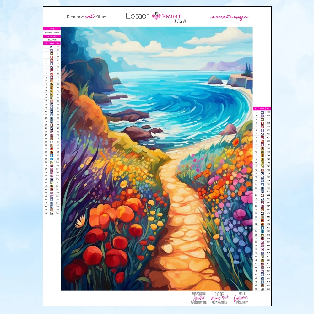 Comic Landscape Diamond Painting Kit Flowers And Sea Full Round Diamond Mosaic Cross Stitch Kit Handmade Home Decor Kids Gift