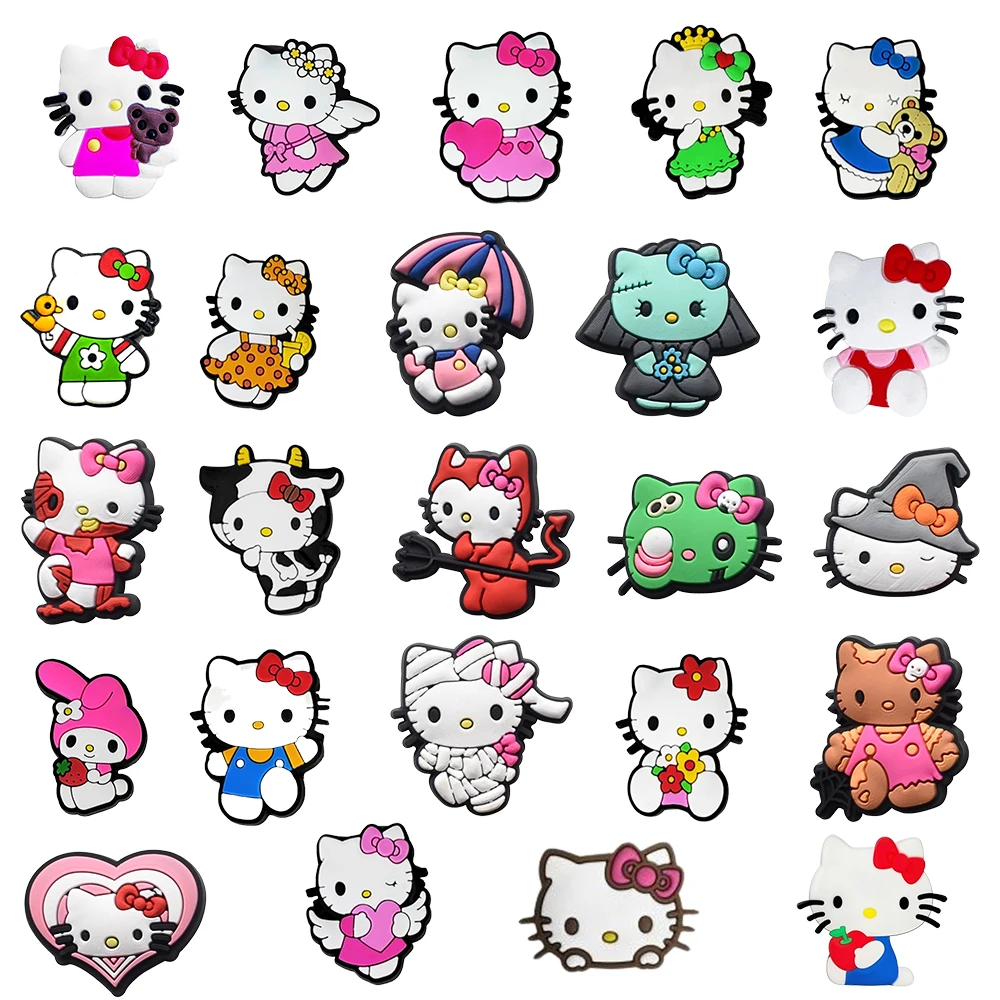 9/24PCS Mesuca Various HelloKitty Shoe Charm Wholesale PVC Wristband Beach Bag Decor Buckle Detachable DIY Waterproof Party Gift