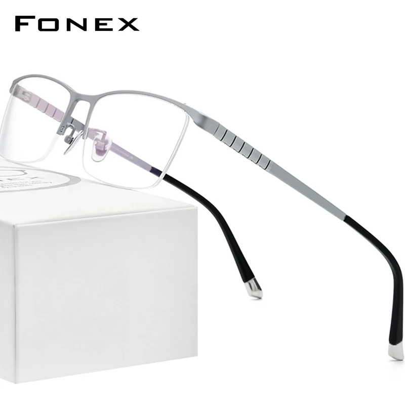 FONEX Pure Titanium Eyeglasses Frame Men New Brand Design Square Glasses Half-Rim Semi-Rimless Japanese Ultralight Eyewear 85640