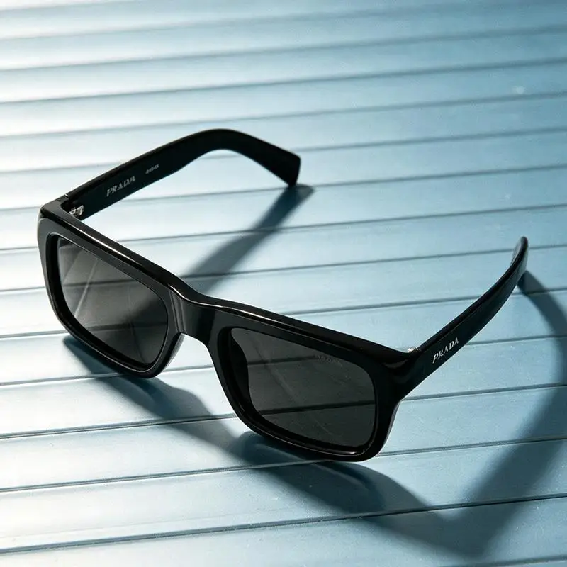 PRADA 0PR D11SF 16K08Z Black Acetate Square Sunglasses Dark Grey Lenses Triangle Logo Designer Eyewear for Women and Men
