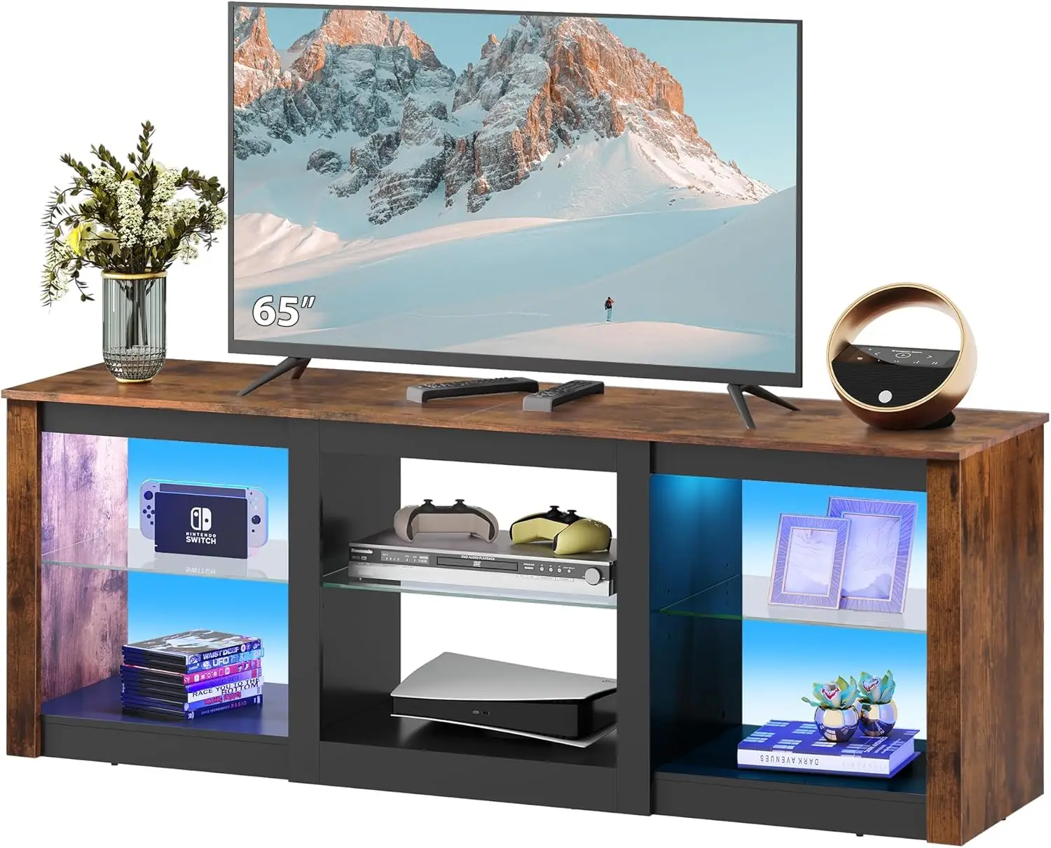 NEW LED TV Stand for 65-Inch TV, 58-Inch Entertainment Center with Adjustable Glass Shelves, Modern Media Console