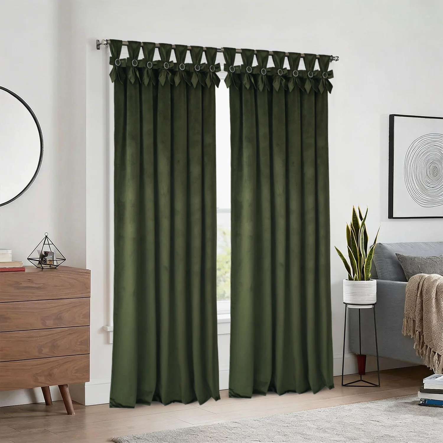 

Velvet Blackout Curtains 52x84, Set of 2 Panels Tie Top Twist Tab Drapes with Button Details, Room Darkening Soft Window Curtain for Bedroom Living Room