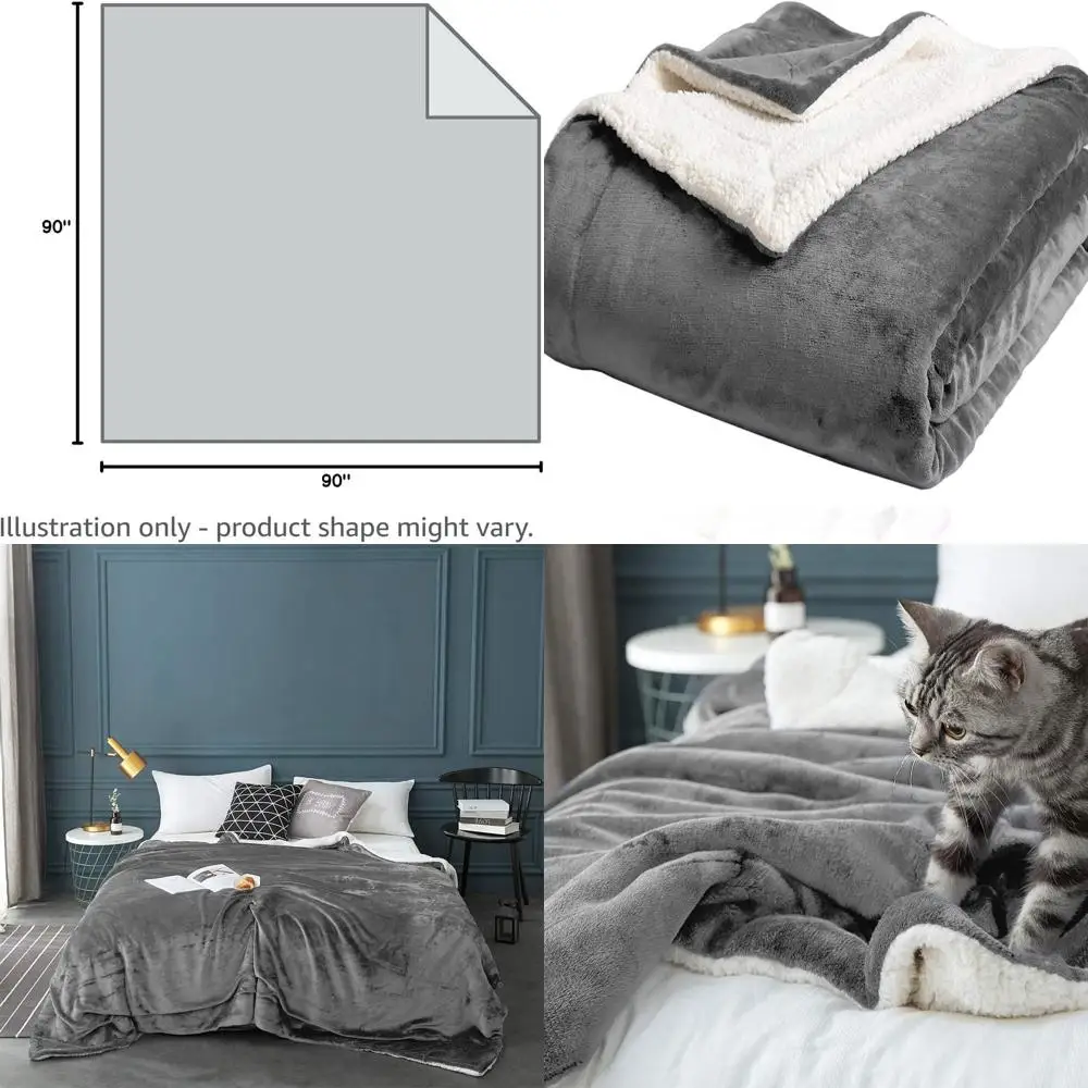 

Ultra Soft Plush Queen Size Cozy Fluffy Reversible Throw Blanket, Grey