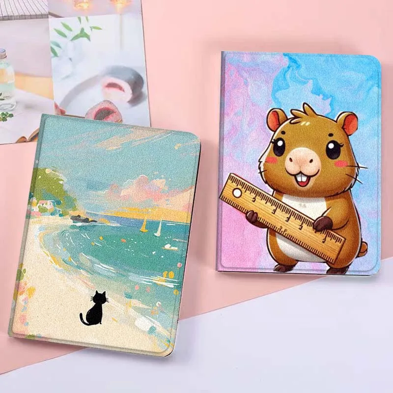 كابيبارا الملونة الكرتون القط ل ممن لهم الوسادة 2 3 4 Neo Air SE X Pro 10.36 11 11.4 11.61 12.1 13.2 بوصة 2025 حافظة كمبيوتر لوحي قابلة للطي