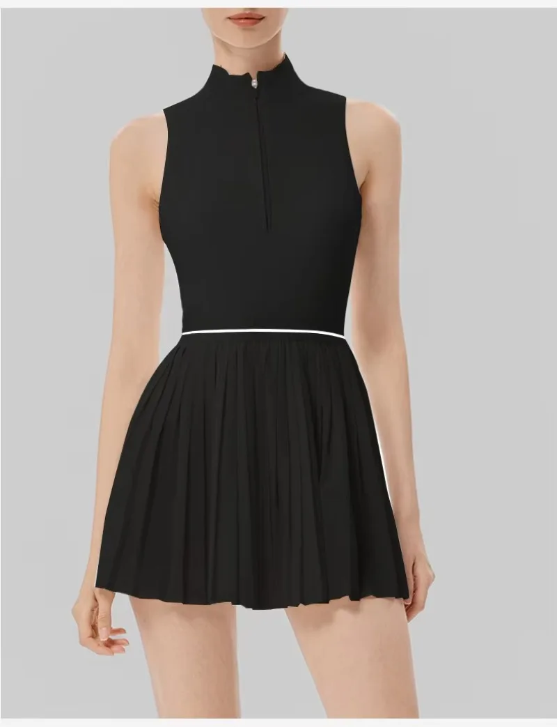 Damen-Tenniskleid mit Reißverschluss, Polokragen, integriertem BH und kurzen Ärmeln, atmungsaktives, ärmelloses Golf- und Sportkleid, schnelltrocknend, dehnbar, ideal für sportliche Aktivitäten. – Detail 12