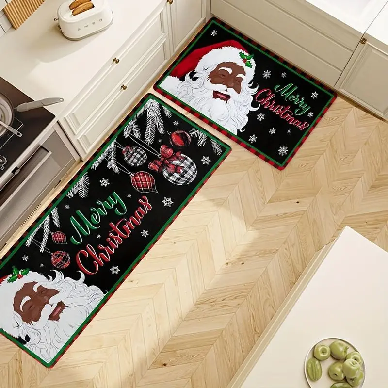 VIKAMA Santa Claus Christmas Kitchen Floor Mat Non‑Slip Easy Clean Hallway Entrance Laundry Rug Holiday Home Decoration