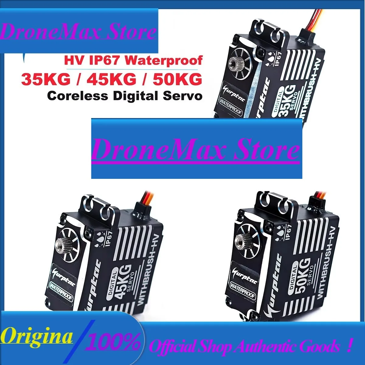 DroMa8.4V 35kg 45kg 50kg.cm 76g Coreless Motor High Torque Servo Steel Gear All CNC Case Waterproof For Helicopter RC Car Model