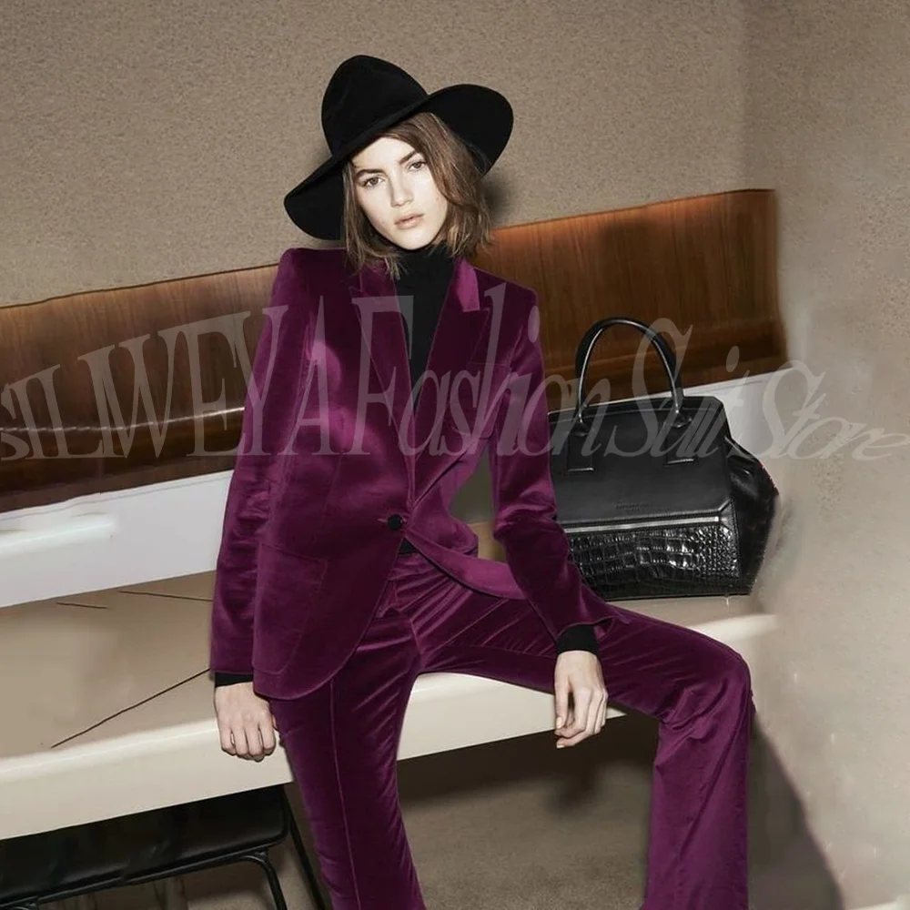 

Luxury Velvet Female Suit 2 Pieces Jacket Pants Formal Occasion Lady Office Chic Outfits High-end Temperament Women Blazer Set