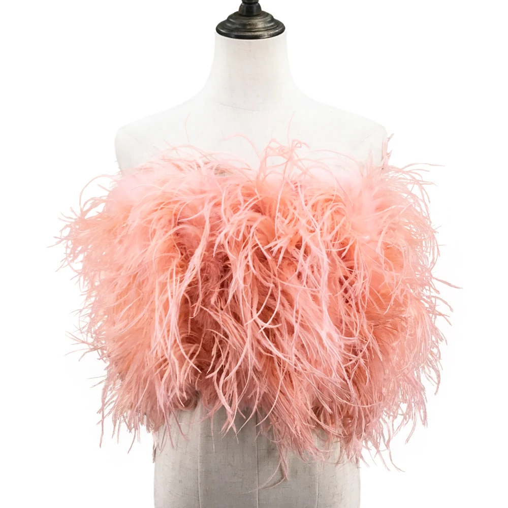 Real Ostrich Feather Tube Top for Women, Strapless Chest Wrap, Fashion Top, Peach Feather, Turkey Breast, 30 cm