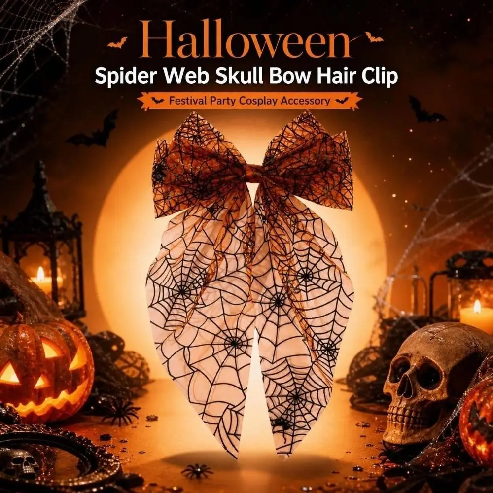 Embroidery Bowknot Halloween Hair Clips Lace Tulle Dress Up Mesh Bow Hair Clips Spider Web Punk Cosplay Hairpins Women Girls