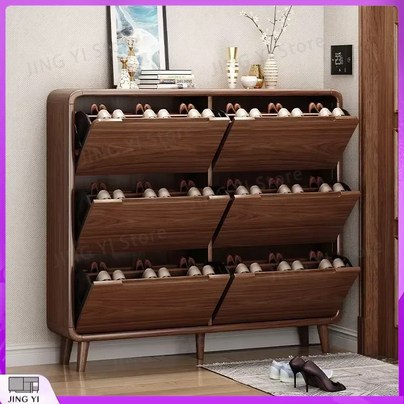 Ultra Thin Modern Shoe Rack Organizer for Entrance Hallway Storage Cabinet with Tipping Bucket Design Wooden MDF Shoes