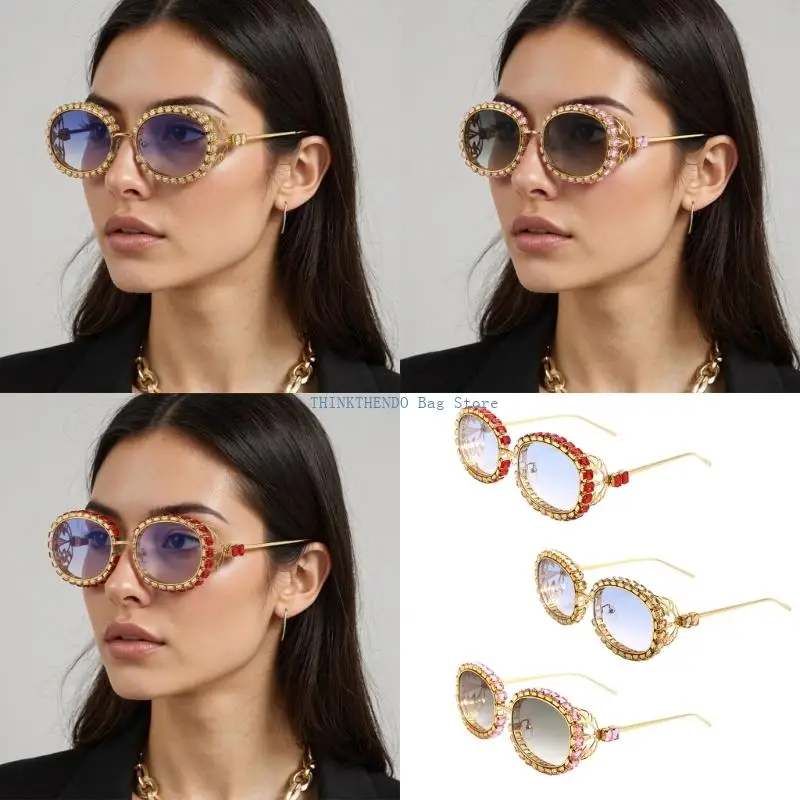 340D Steam Punk Sunglasses Rhinestones Frame Lenses UV400 Blocking Women Eyewears