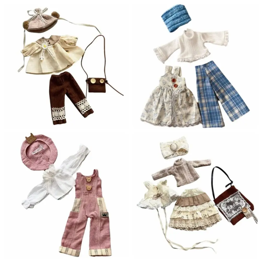 Casual Style Doll Clothes Dress Up Outfit Set 1/6 Dolls Clothes Handcrafted Cotton Material Mini Doll Dress Girls Toy