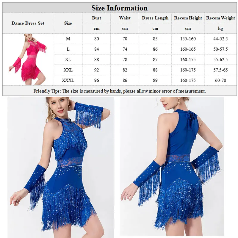 4 Stück Frauen Glitzer Latin Tanz kleid Spitze Strass Quaste Flapper Ballsaal Party Kostüm Salsa Tango Cocktail Dance wear Outfit