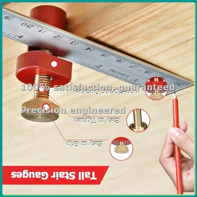 Stair Gauge for Framing Square & Rafter,Speed Gauges Grip Tall Stair Gauges Jig Stair Layout Adjustable 20mm-A55K