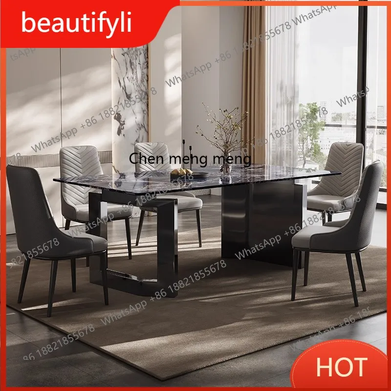 

A139 Italian supercrystalline stone dining table and chair rectangular minimalist natural marble light luxury rock slab dining