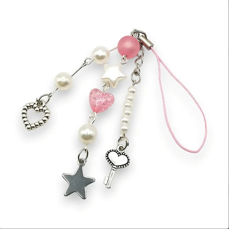 Pink Y2K  | Kawaii Keychains Heart Cross Harajuku Jirai Kei | Cute Beaded Phone Charms Aesthetic  Accessories | Gift Idea