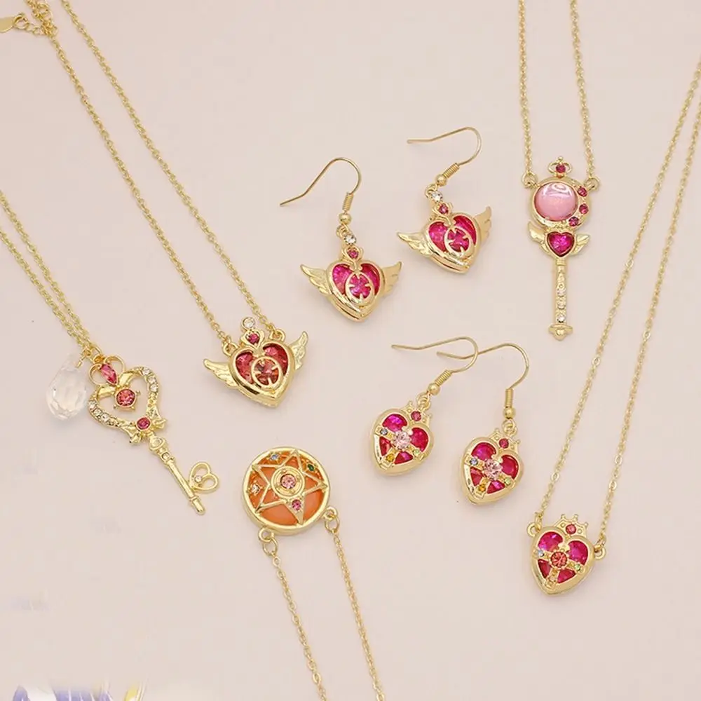 

Cute Metal Anime Necklace Crystal Jewelry Magic Wand Crystal Necklace Cosplay Props DIY Cosplay Pendant Girl