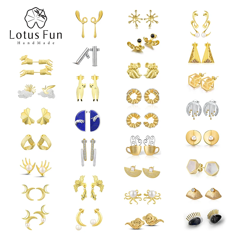 Lotus Fun 18K Vintage Minimalist elegant Stud Earrings for Women Real 925 Sterling Silver Dropship Wholesale Party Fine Jewelry