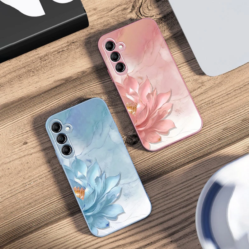 Side Lotus White For Samsung Galaxy A14 4G 20 30 52 20S 21S 22 A32 33 34 42 50 51 53 54 70 71 72 73 5G Glass Phone Case