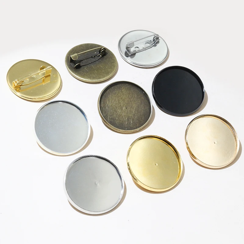 New Arrive 10pcs 25mm 5 Colors Plated  Brooch Style High Quality Cameo Settings Cabochon Base Brass Copper Blank Tray