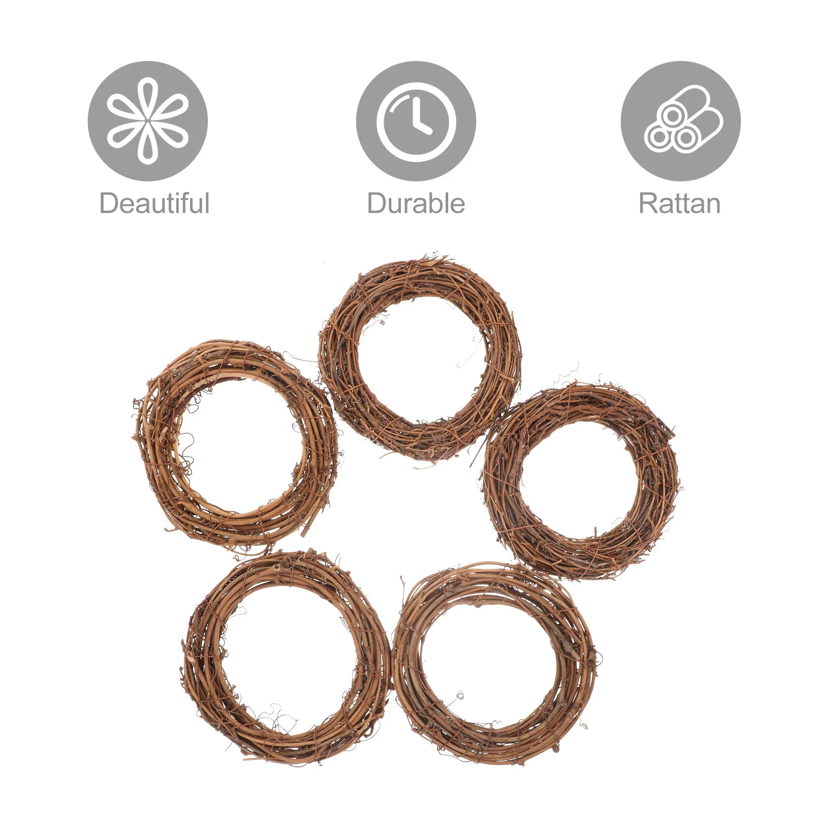 5 Pcs Garland Rattan DIY Ring Halloween Dreamcatcher Making Rings Pendant 1200X1200X200CM Frame Hanging Wreath Brown