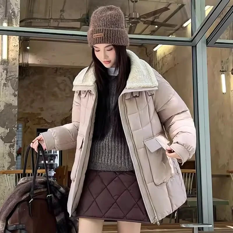 ダウン綿ジャケット女性の冬カジュアルオールマッチルーズ長袖厚く暖かい綿入りパーカー女性オーバーコートアウター