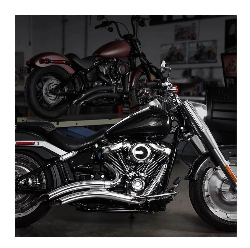 

For Harley Softail Breakout Street Bob Fat Boy Exhaust Pipe Big Radius 2-Into-2 Pipes Mufflers New Sweeping Full Exhaust System