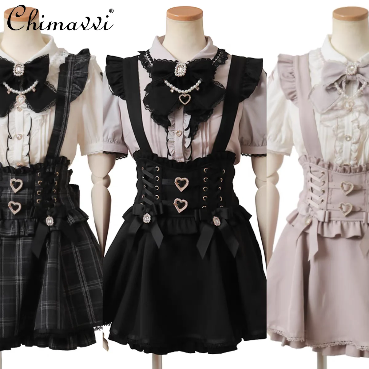 

Liz Sweet Cool Girl Removable Strap Leather Buckle Strap Skirt Japanese Mass Production Cute Lace Bow Ruffle Edge Lolita Skirt