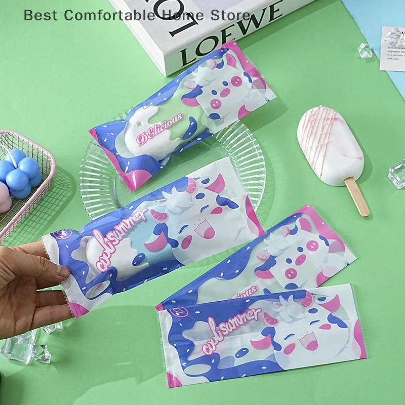 100Pcs Cartoon Pattern Ice Cream Machine-sealed Bag Homemade Popsicle Printing Plastic Bag Handmade Ice Cream Packing Bags