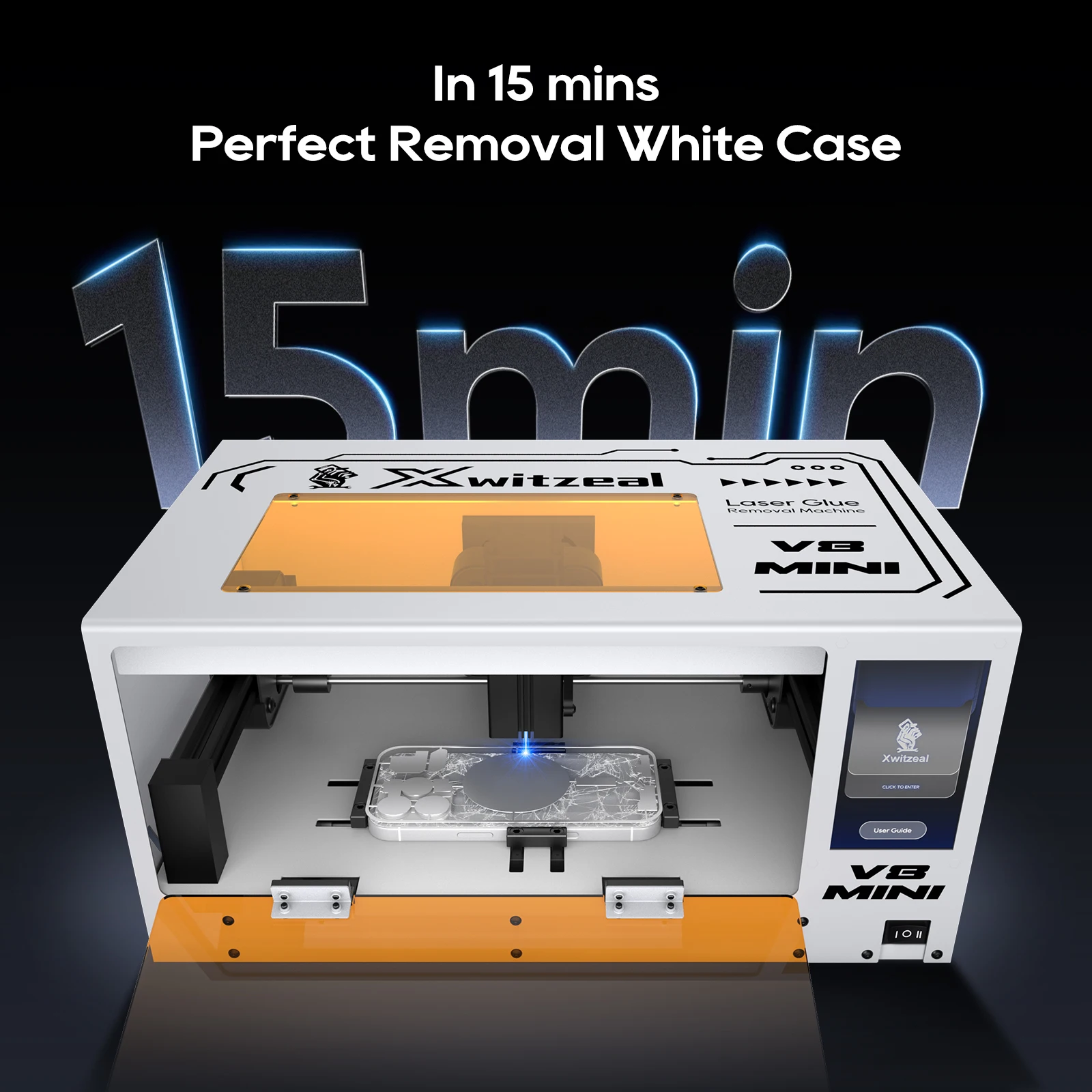 Xwitzeal® V8 MINI Laser Glue Removal Machine for iPhone Back Glass Repair, W/8-17 Series Iron Molds & Phone Repair Tool Kit