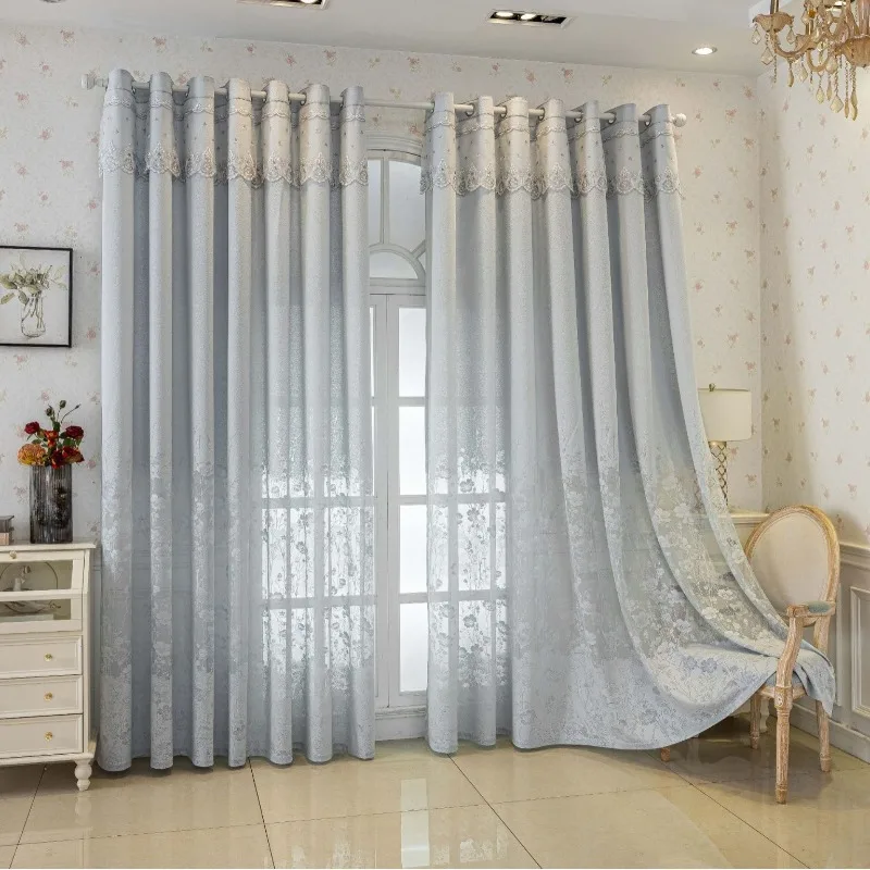 European Luxury Embroidered Tulle Curtains for Living Dining Room Bedroom Custom Size Wedding Jacquard Decoration Partition