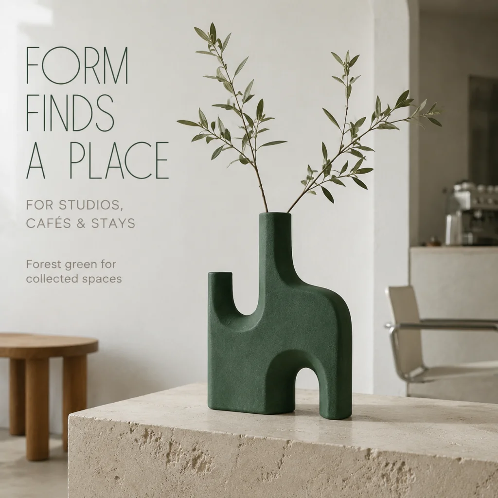 Arch Structure Dual Stem Rough Texture Sculpture Vase Decor Matte 3D Printed PLA Material Brutalist Wabi Sabi Style for Traverti