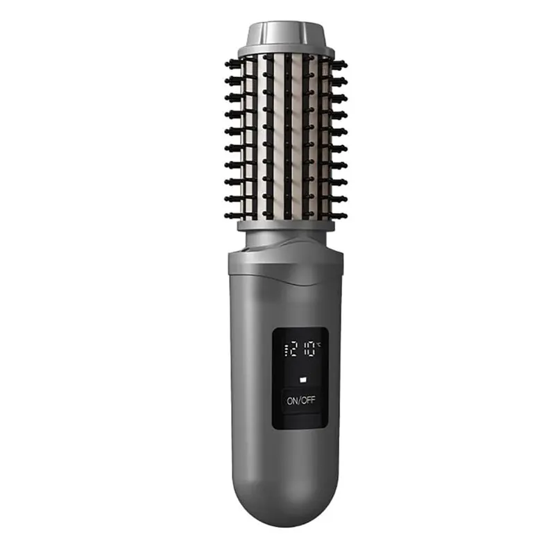 LITE-Portable Cordless Curling Iron Hair Brush,2600Mah Rechargeable Hair Curler,Wand With Negative For Curl,Styling Gray 4