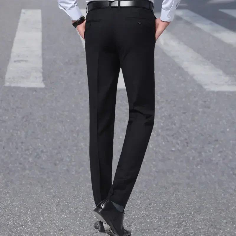 Man Suits Pants Tressed Baggy Social Tailoring Fluid Business Stretch Trousers for Men Draped with Belt Slim Fit Elastic Classic