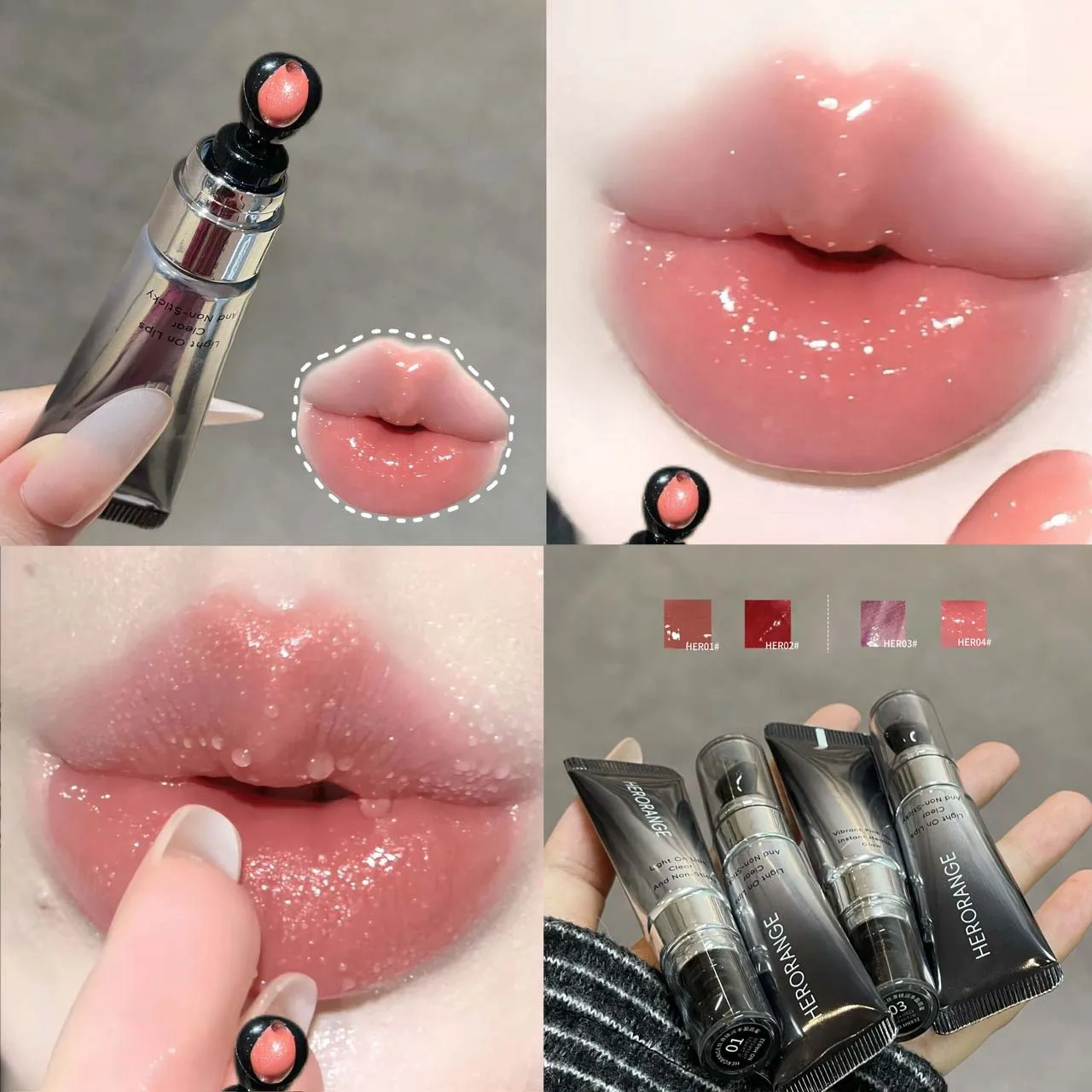 HERORANGE Glacier Rock Mirror Water Glazed Lip Glaze Moisturizes and Moisturizes, Forming a Film That Is Not Easy to Fade