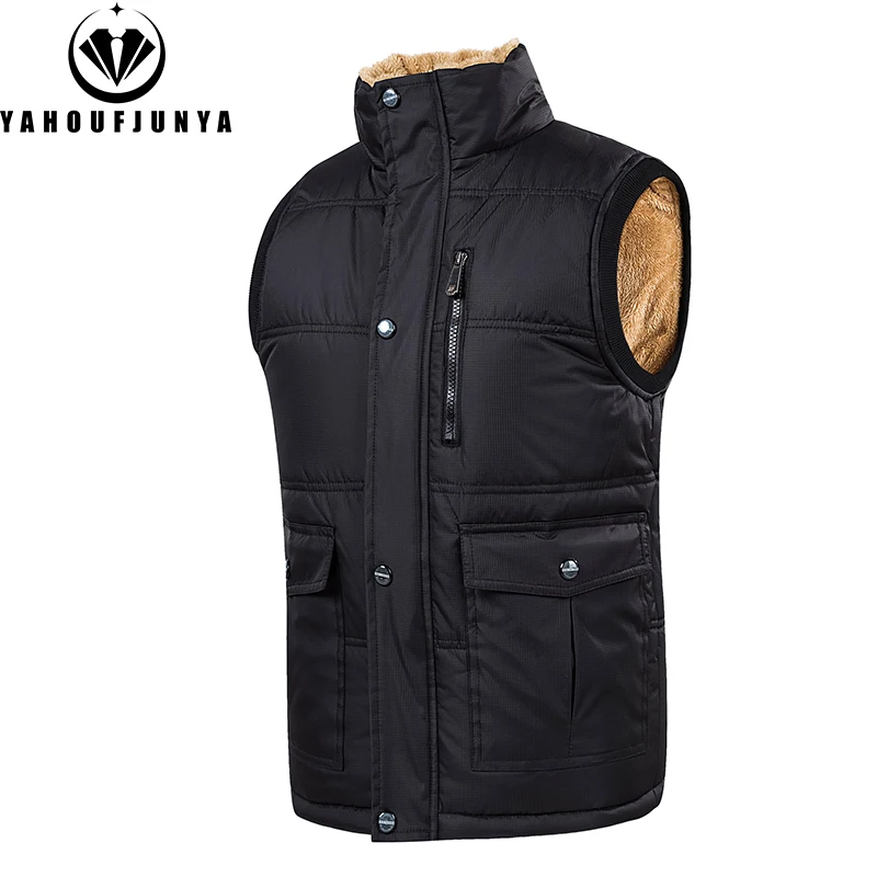 

New Men Winter Sleeveless Solid Color Fleece Warm Stand Collar Vest Men Autumn Casual Fashion Outdoors Windproof Vest Male Coat