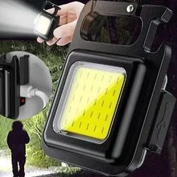 Mini linterna LED COB portátil con llavero, luz de trabajo colgante, recargable por USB, lámpara de Camping al aire libre